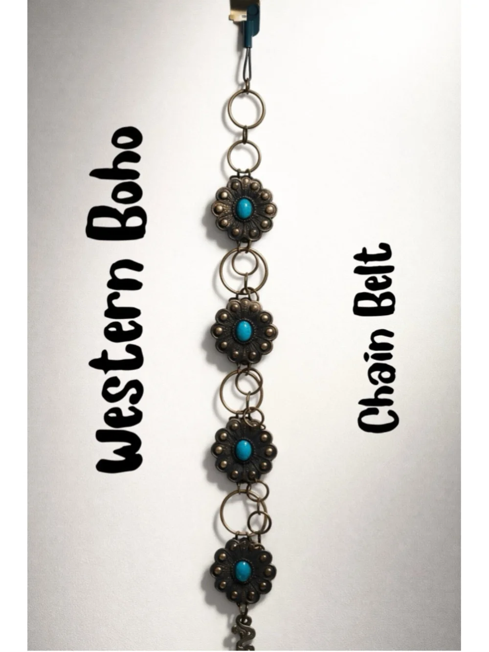 Faux turquoise Leather Tone Chain link OX-1X wide adjustable Belt
